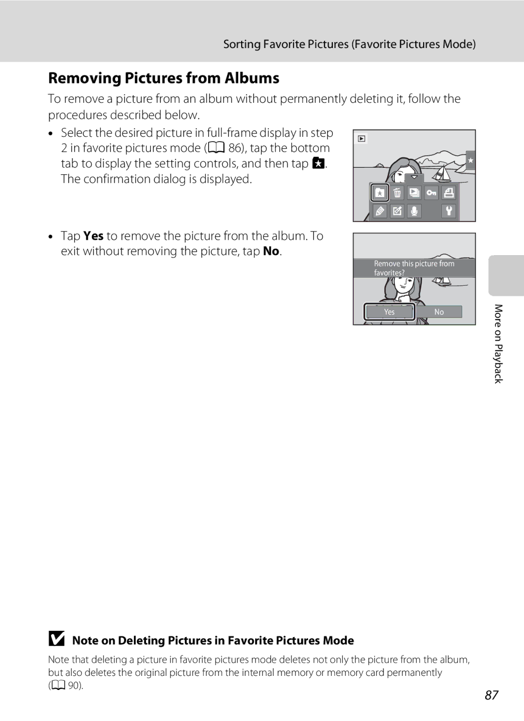 Nikon S1100pj user manual Removing Pictures from Albums 