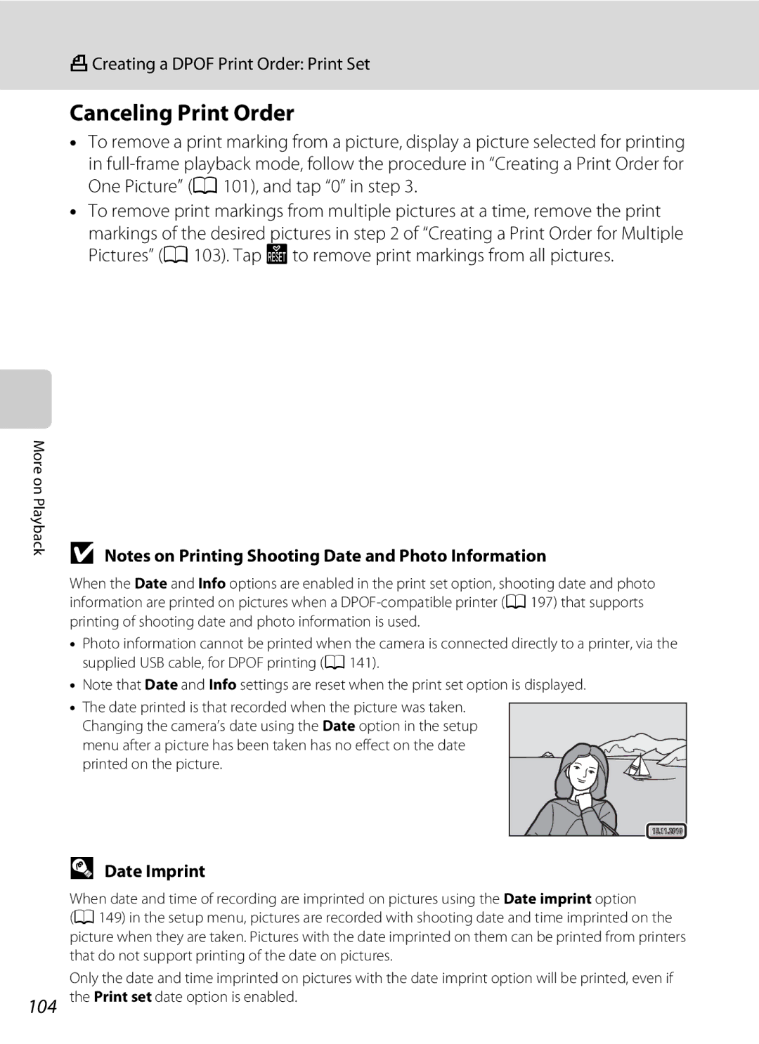 Nikon S1100pj user manual Canceling Print Order, Date Imprint 