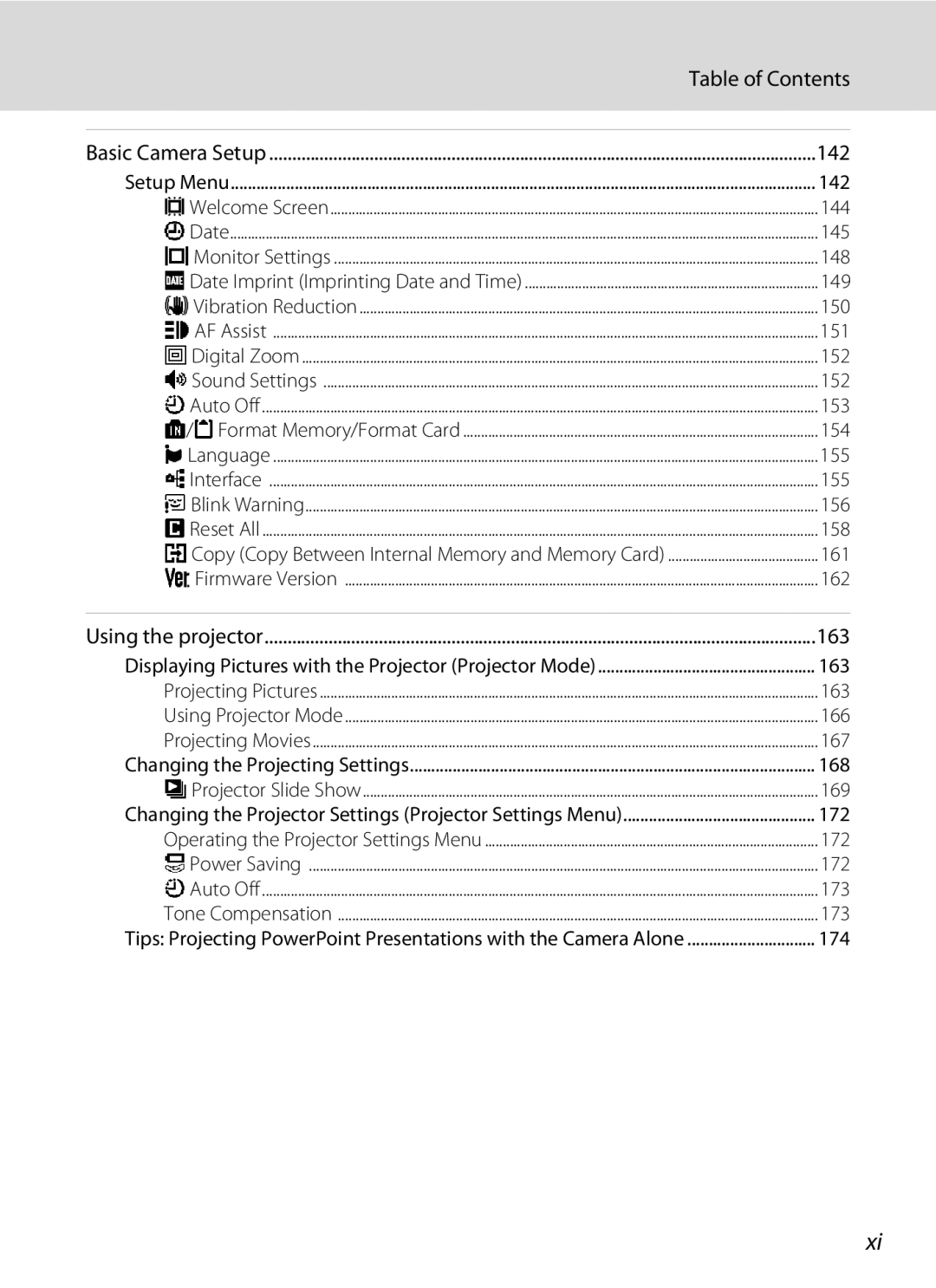 Nikon S1100pj user manual 142, 163 