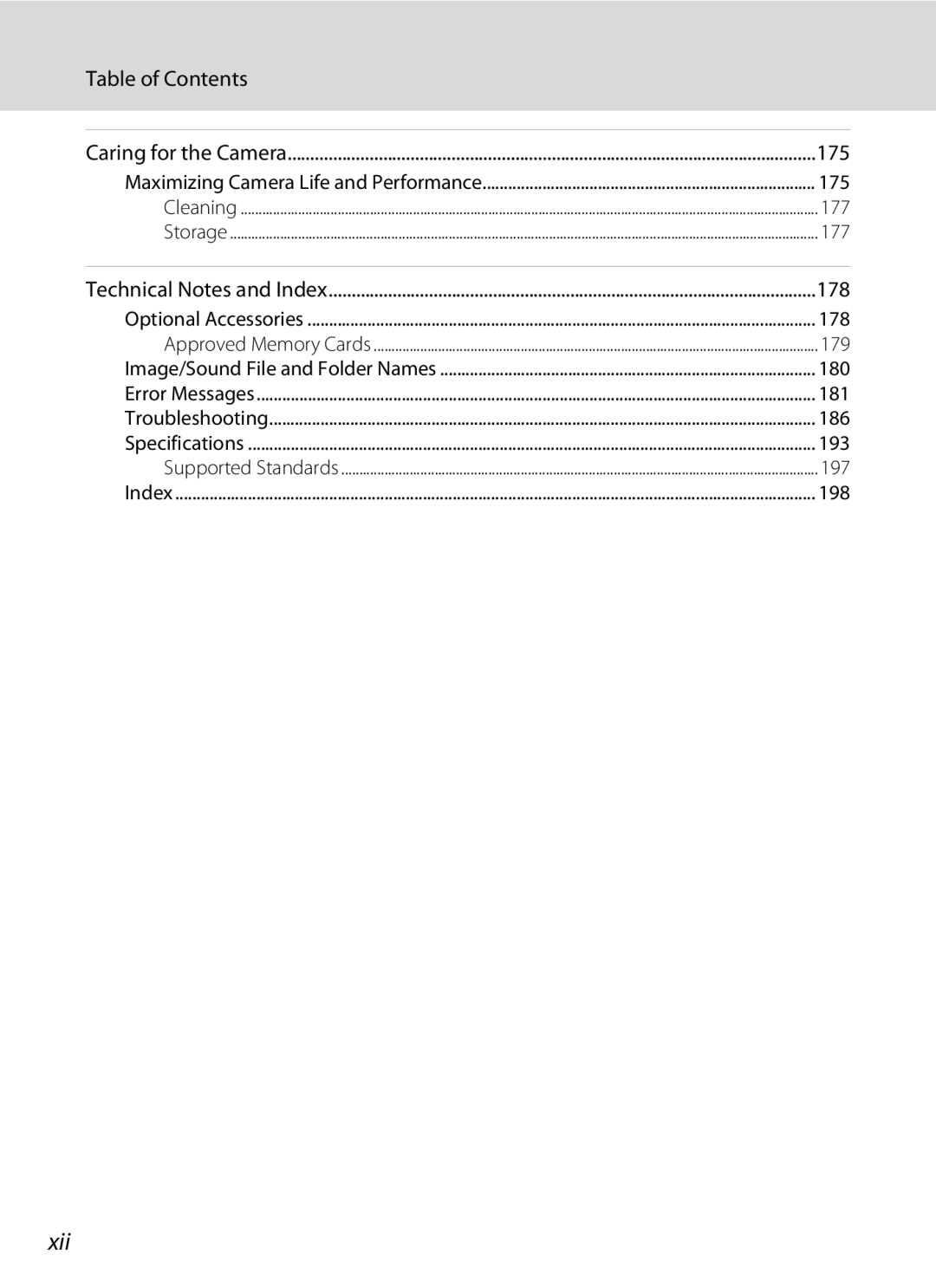 Nikon S1100pj user manual Xii 