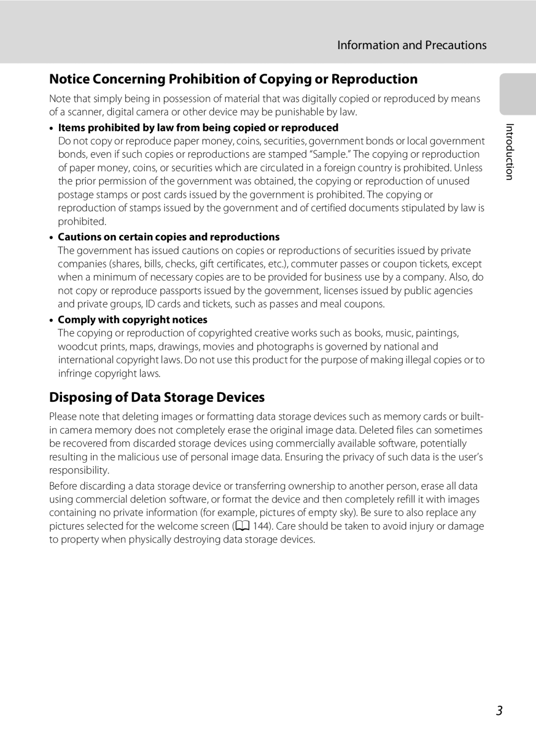 Nikon S1100pj user manual Disposing of Data Storage Devices, Information and Precautions 