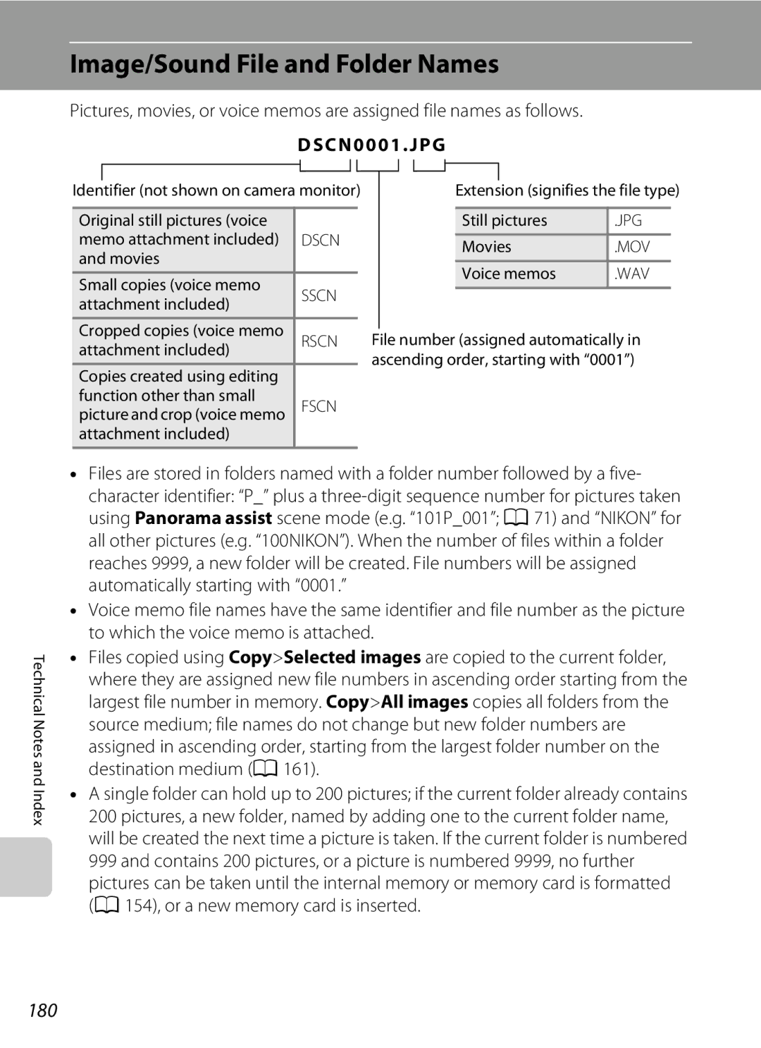 Nikon S1100pj user manual Image/Sound File and Folder Names, 180 