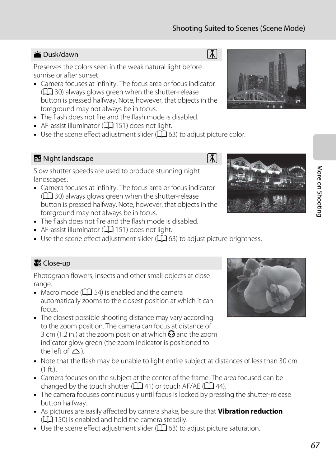 Nikon S1100pj user manual Dusk/dawn, Night landscape 