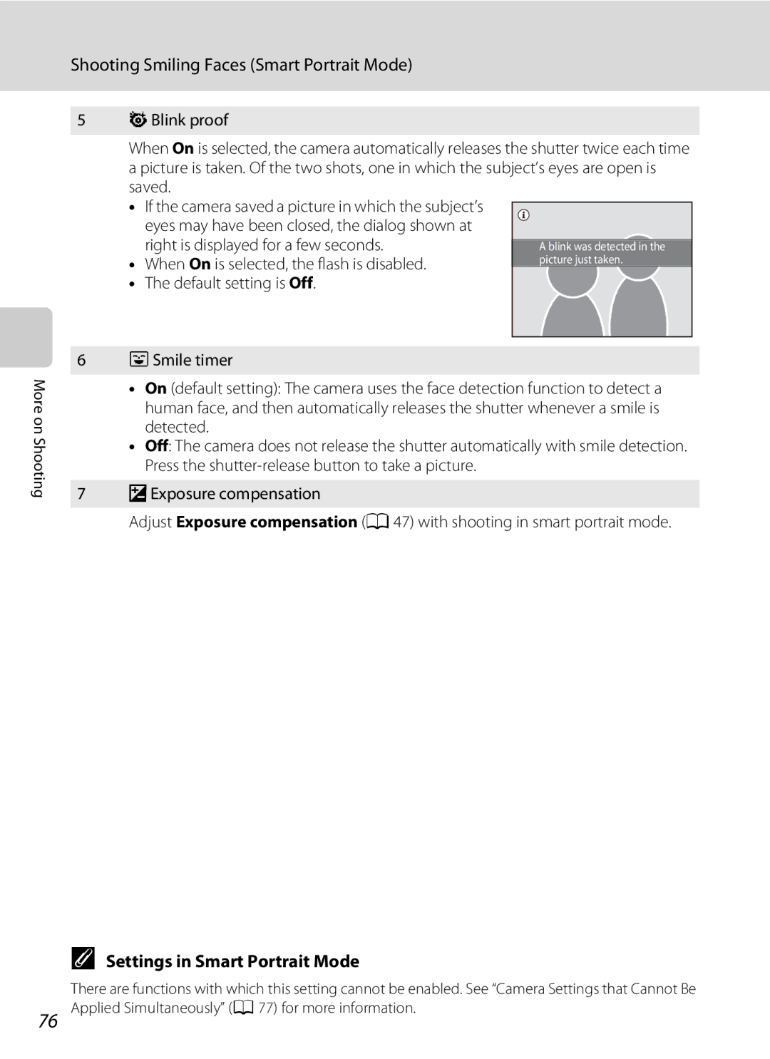 Nikon S1100pj user manual Settings in Smart Portrait Mode 