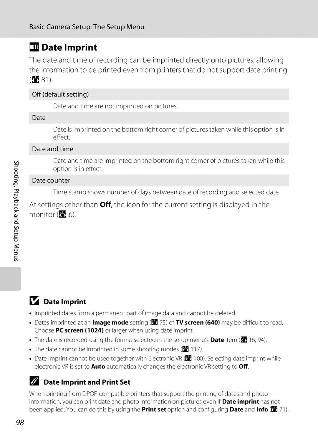 Nikon S202 manual Date Imprint and Print Set 