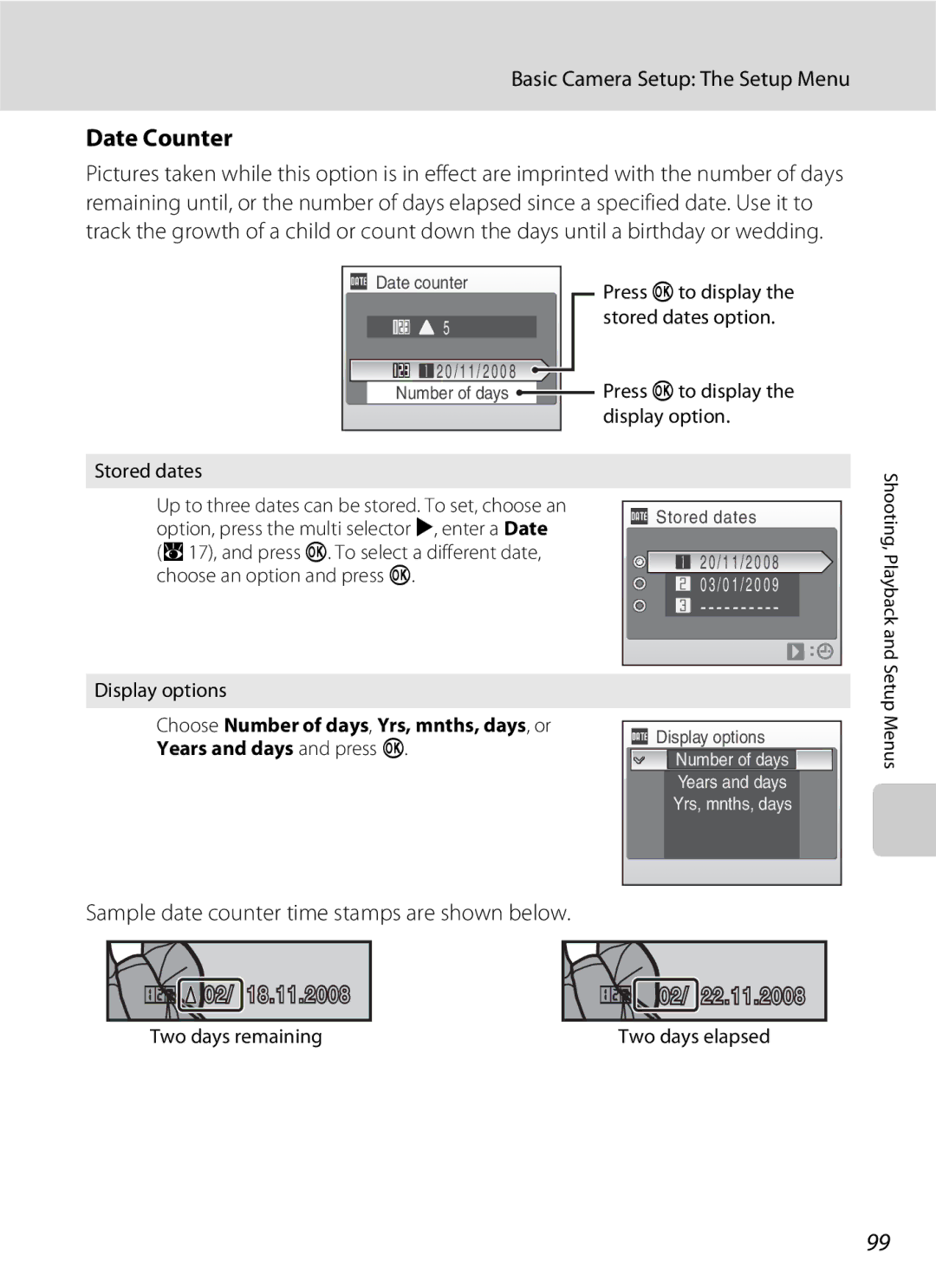 Nikon S202 manual Date Counter, Sample date counter time stamps are shown below 