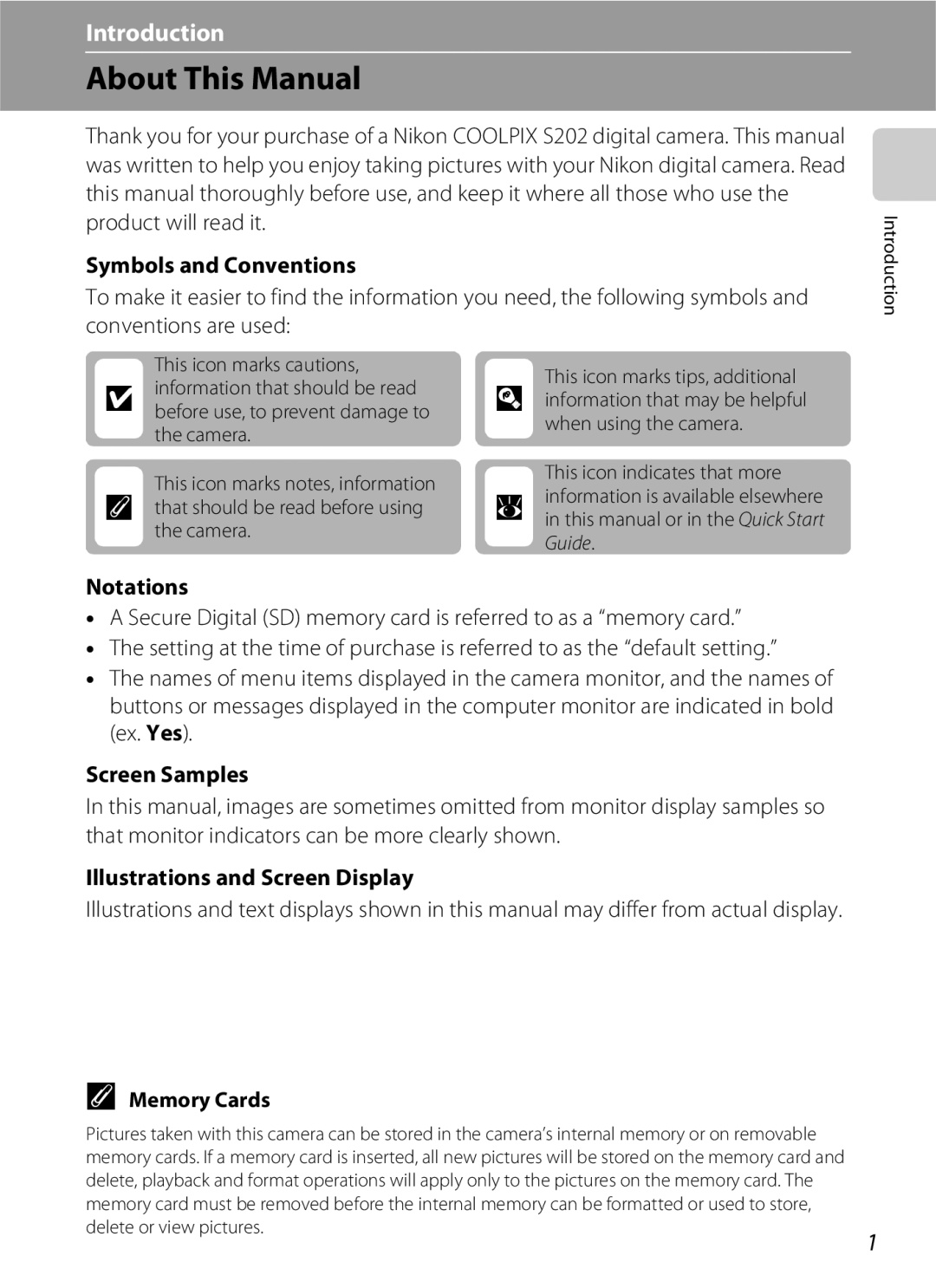 Nikon S202 manual About This Manual 