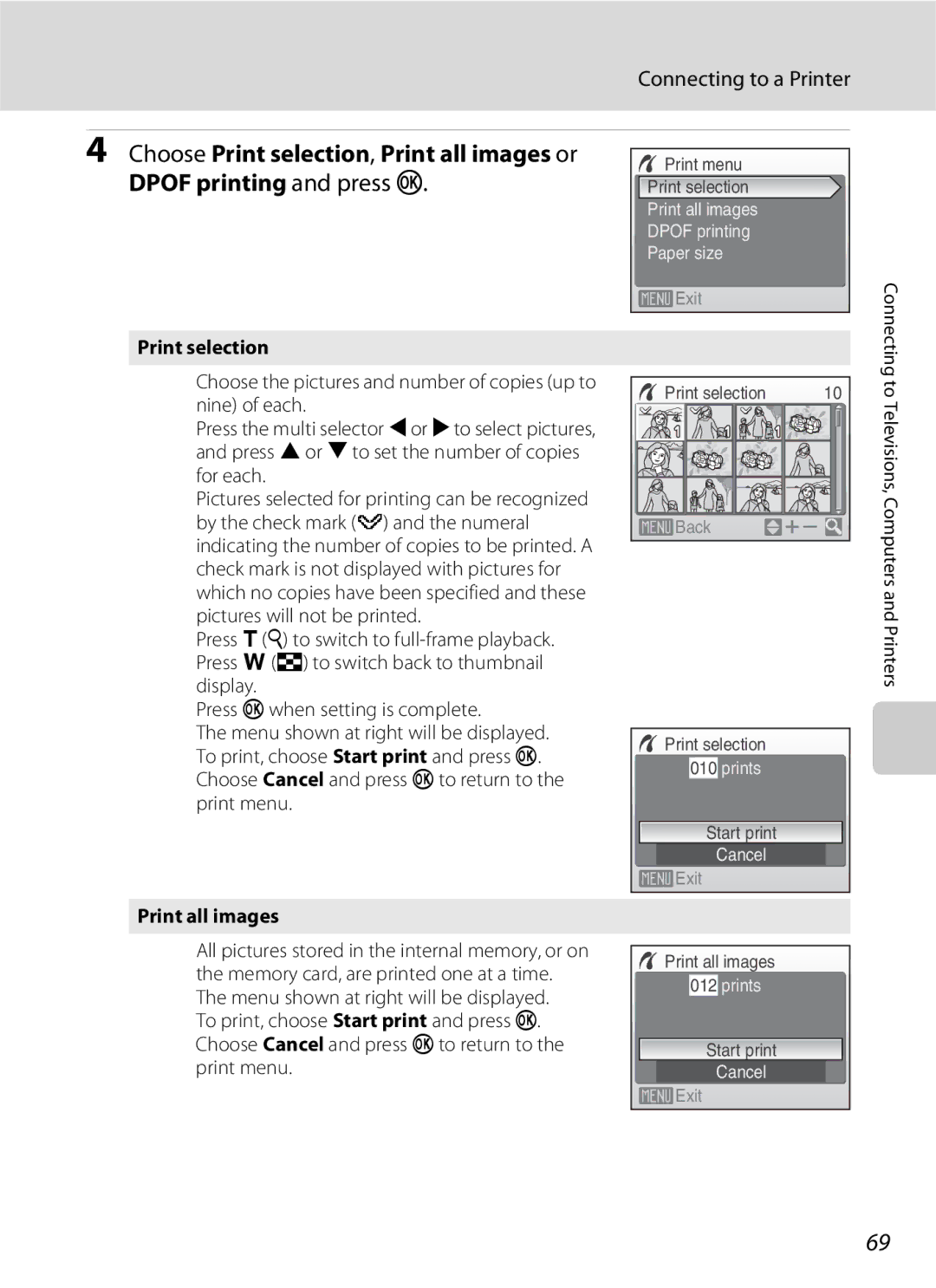 Nikon S202 manual Print selection, Print all images 