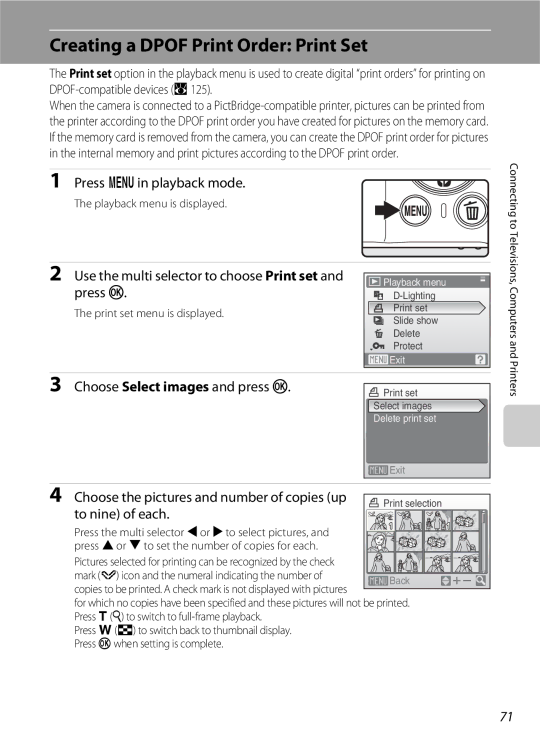 Nikon S202 manual Creating a Dpof Print Order Print Set 