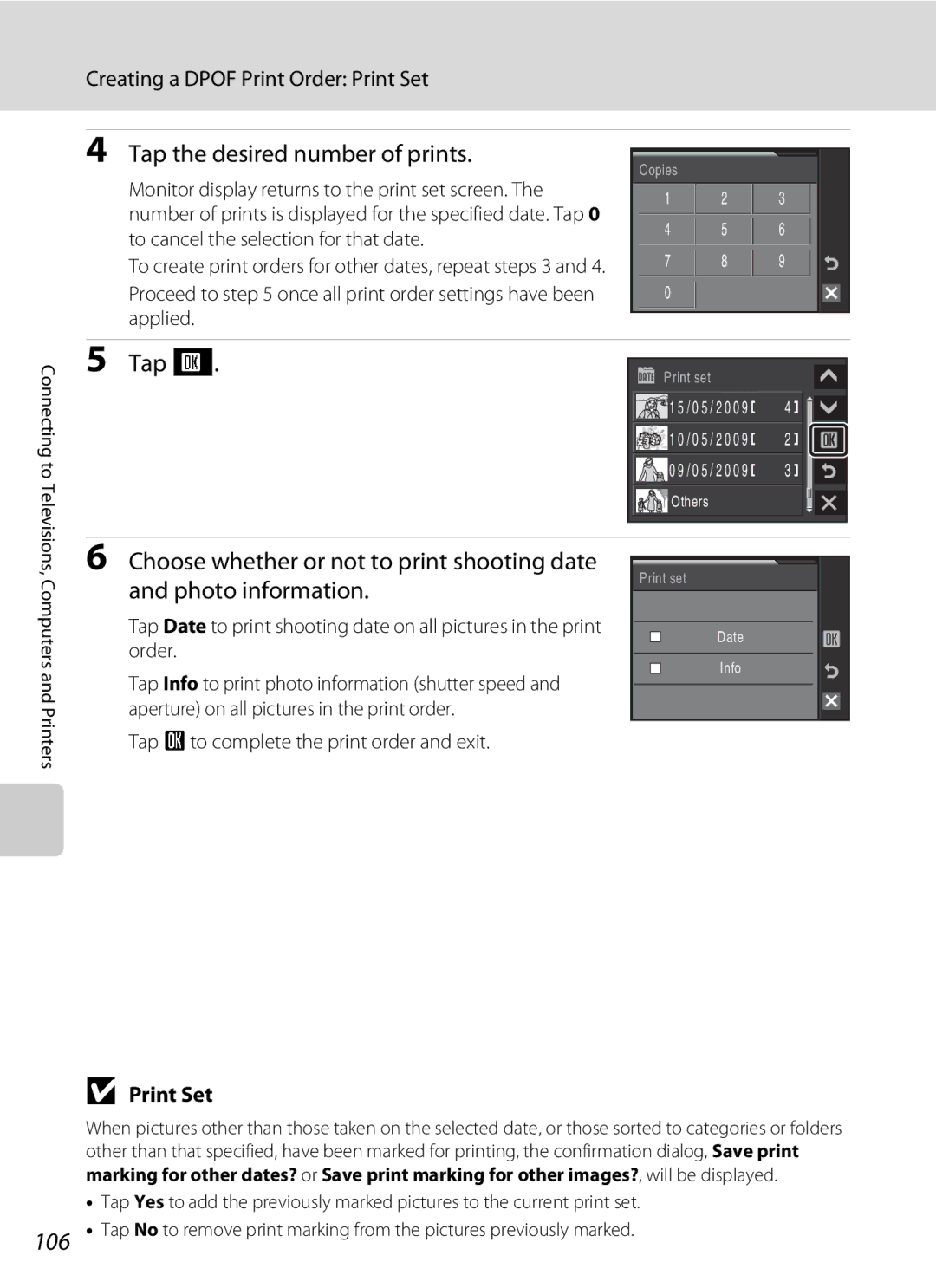 Nikon S230 user manual Tap the desired number of prints, Print Set 