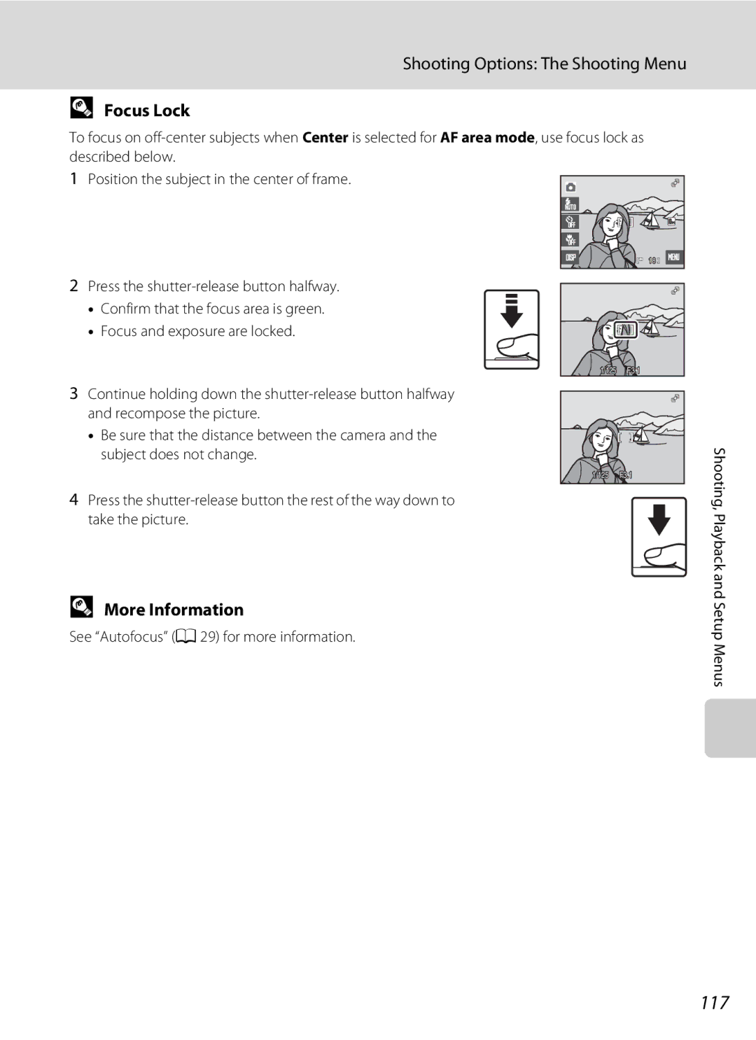 Nikon S230 user manual 117, Focus Lock 