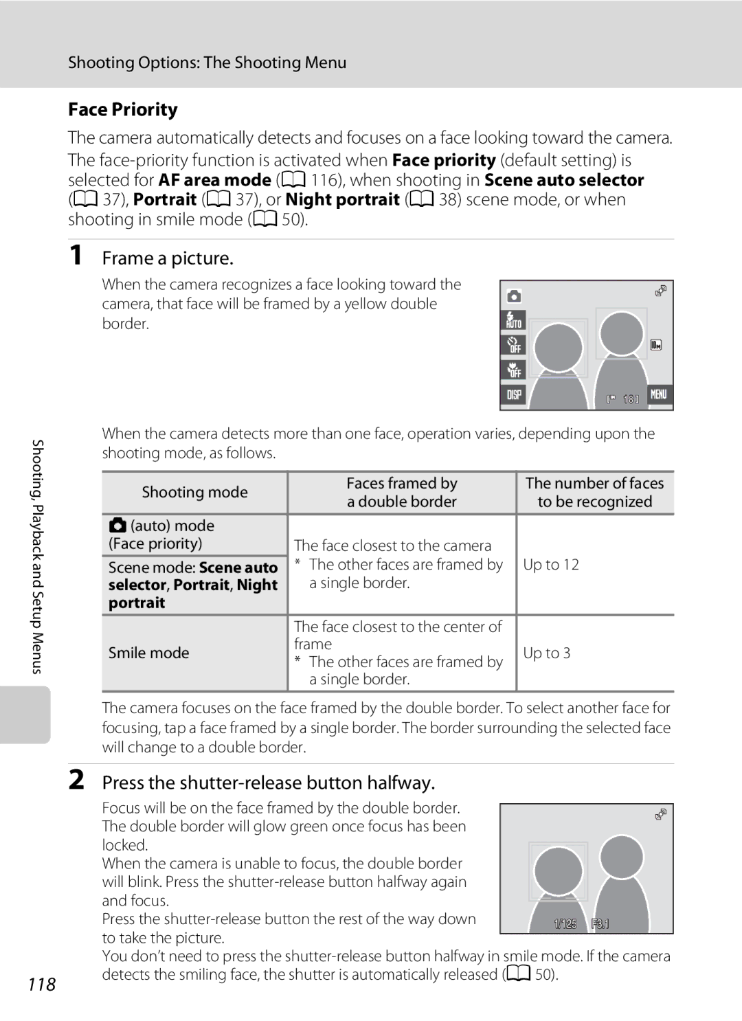 Nikon S230 user manual Face Priority, Portrait 