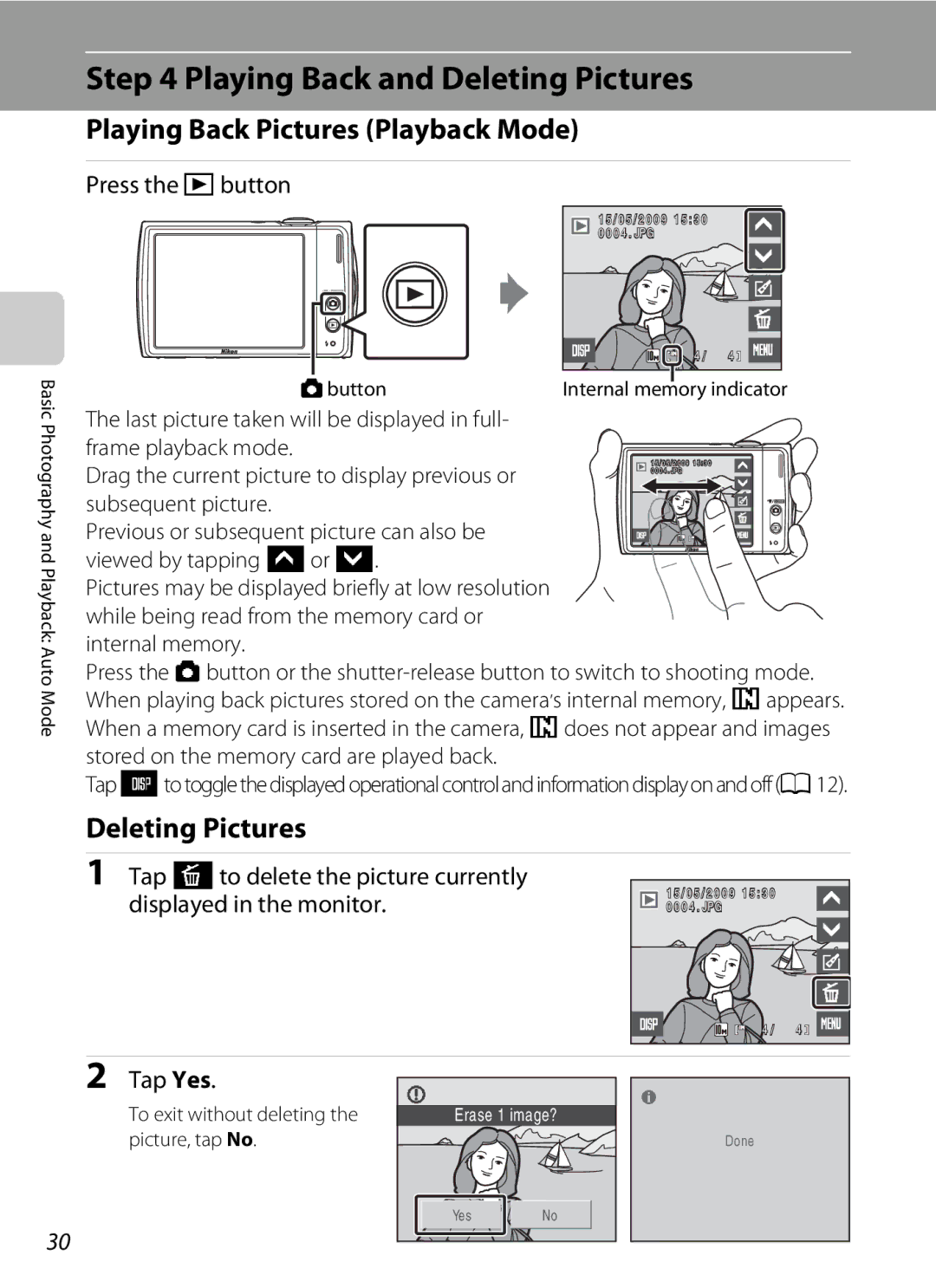 Nikon S230 user manual Playing Back and Deleting Pictures, Playing Back Pictures Playback Mode, Press the cbutton 