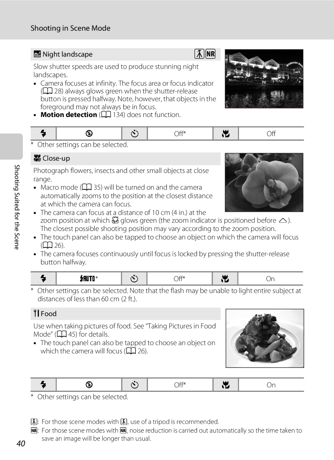 Nikon S230 user manual Night landscape 