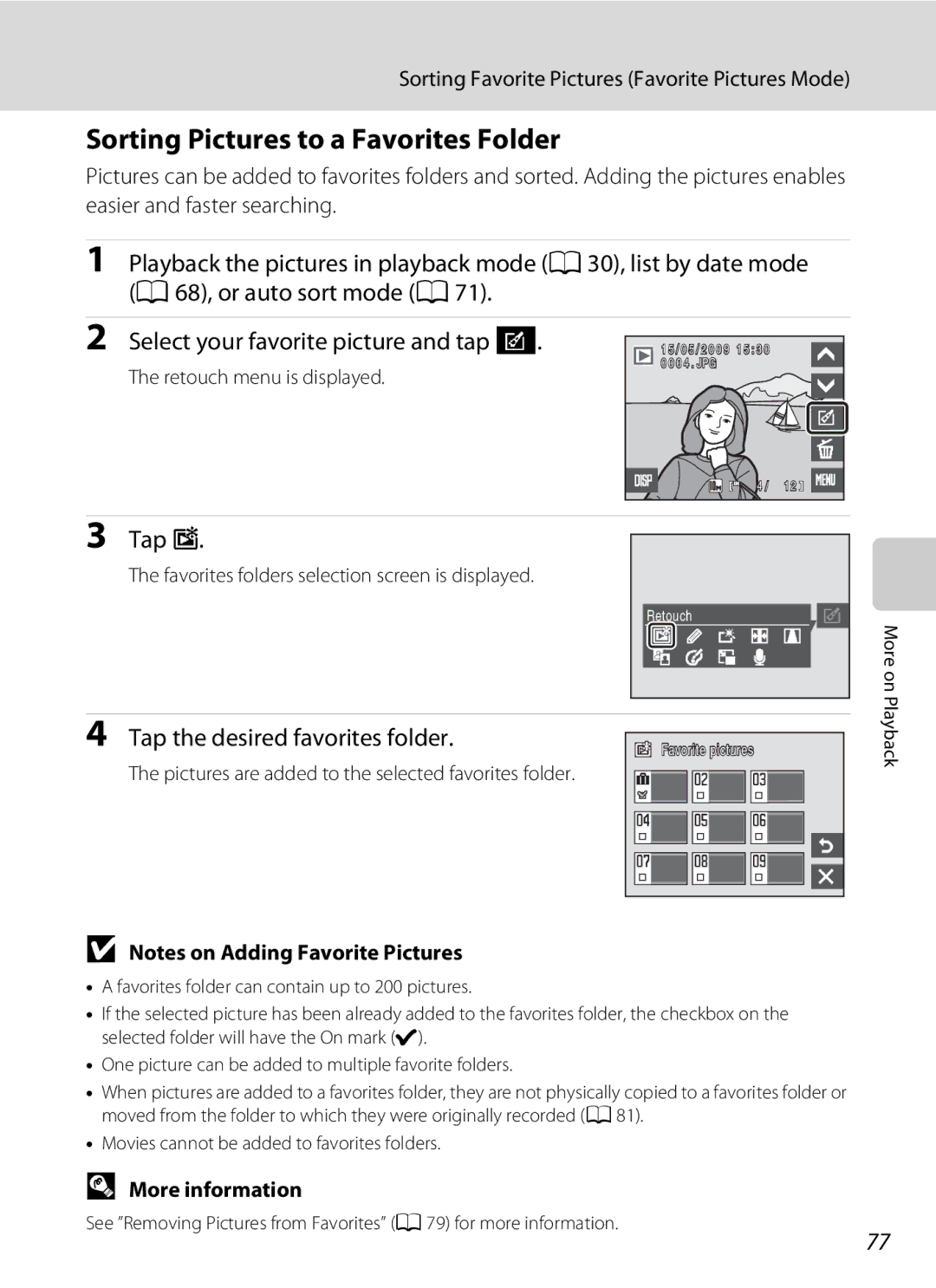 Nikon S230 user manual Sorting Pictures to a Favorites Folder, Tap the desired favorites folder 