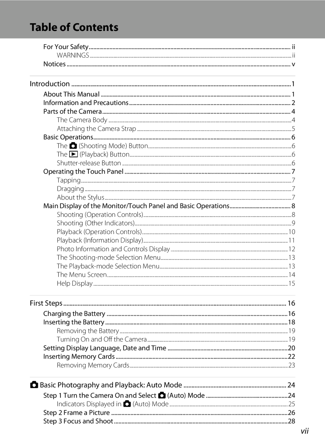 Nikon S230 user manual Table of Contents 