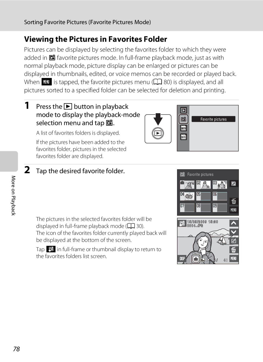 Nikon S230 user manual Viewing the Pictures in Favorites Folder, List of favorites folders is displayed 