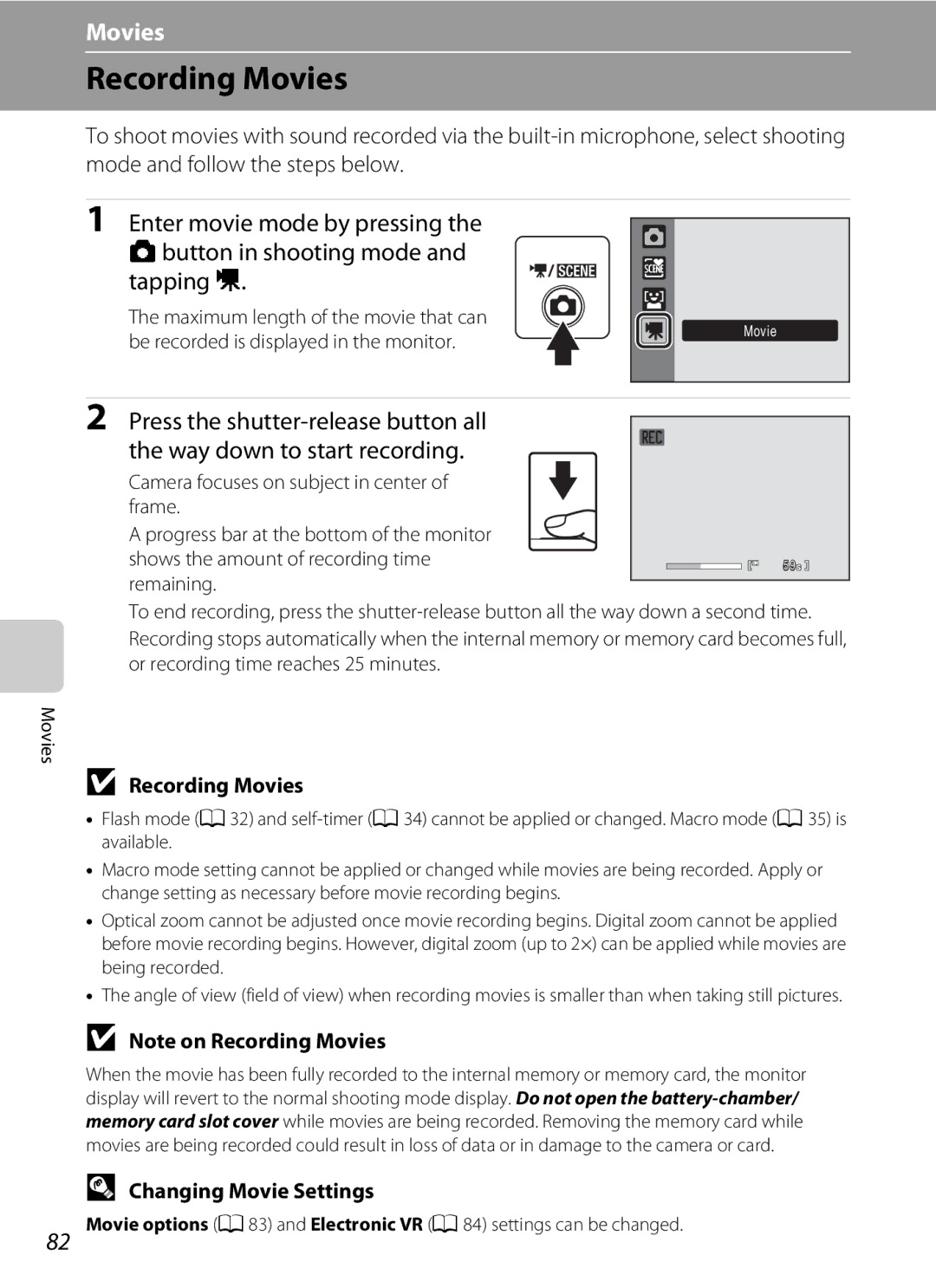 Nikon S230 user manual Recording Movies, Changing Movie Settings 