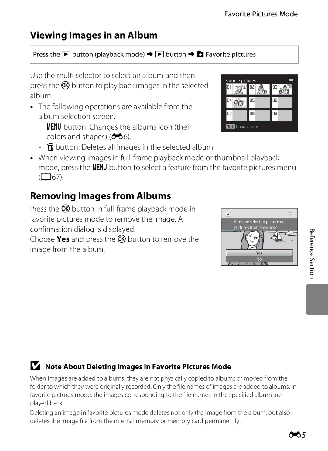 Nikon S2600 manual Viewing Images in an Album, Removing Images from Albums, Favorite Pictures Mode 