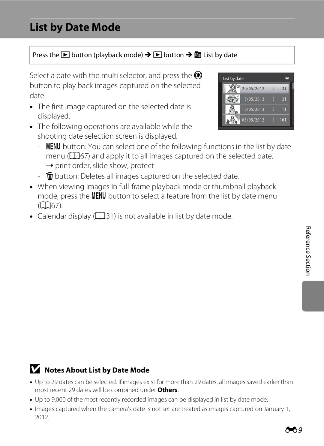 Nikon S2600 manual List by Date Mode 