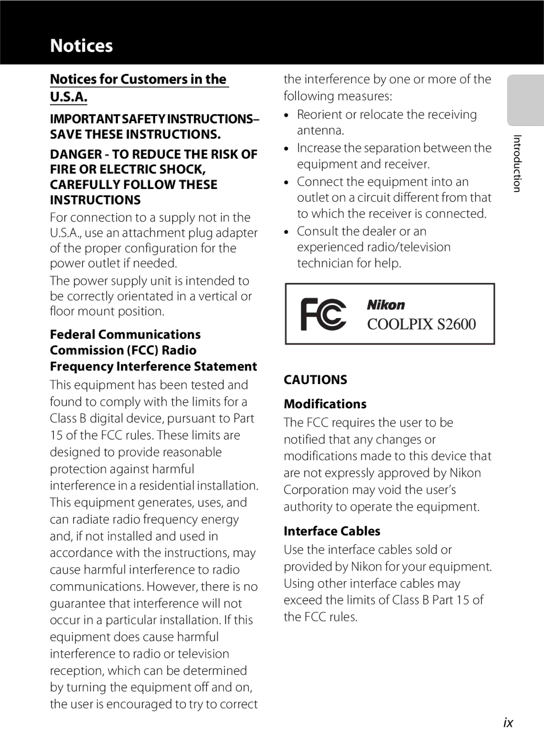 Nikon S2600 manual Modifications, Interface Cables 