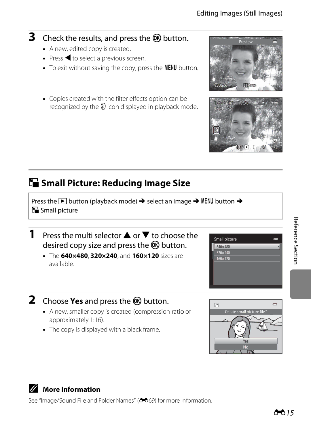 Nikon S2600 GSmall Picture Reducing Image Size, Check the results, and press the kbutton, Choose Yes and press the kbutton 