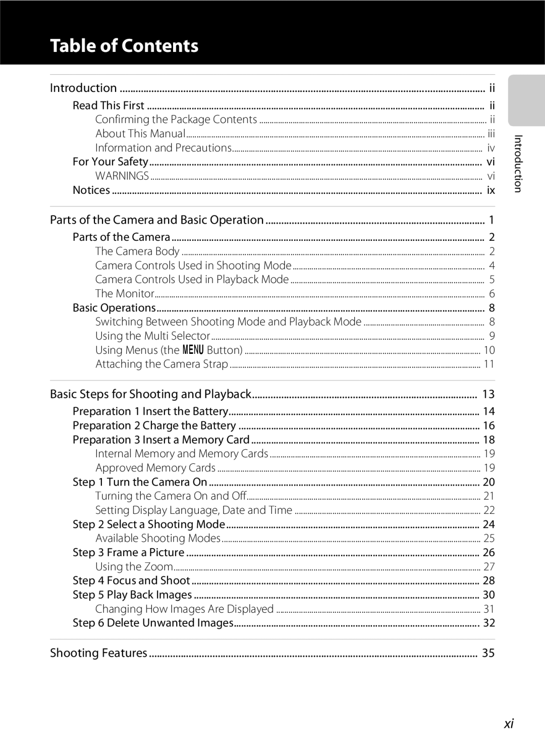 Nikon S2600 manual Table of Contents 