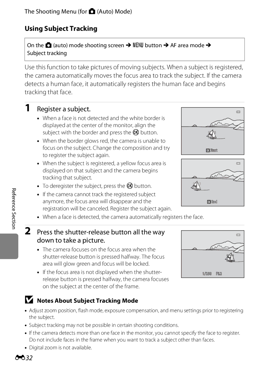 Nikon S2600 manual Using Subject Tracking, Register a subject, E32 