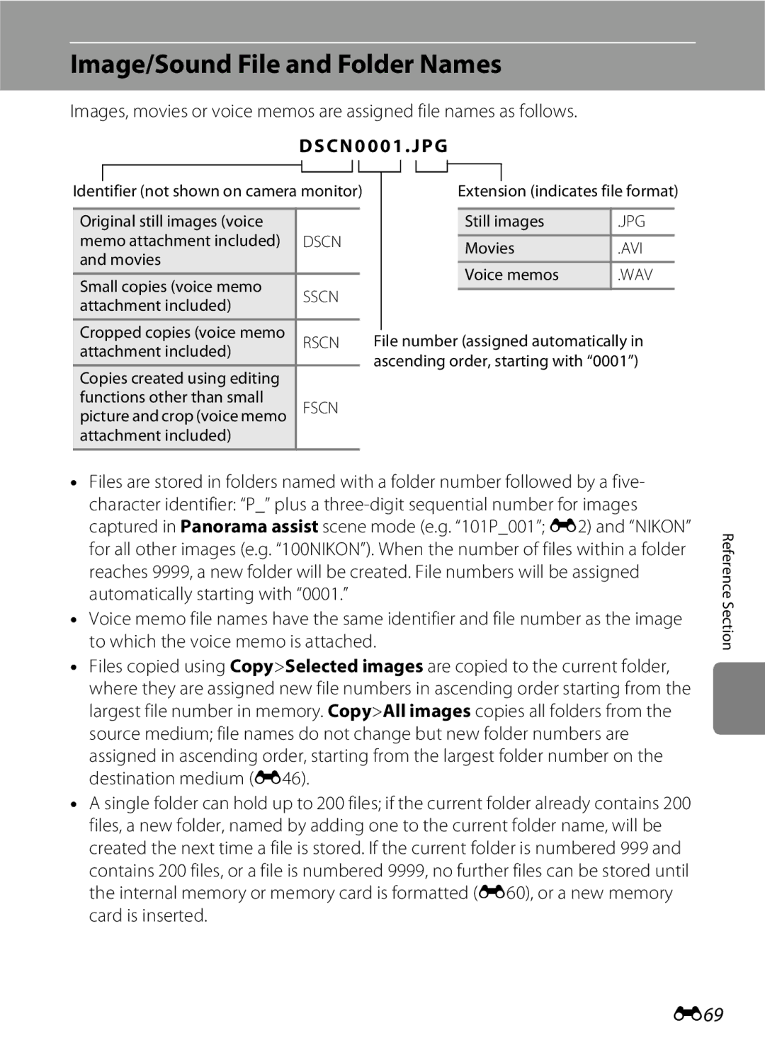 Nikon S2600 manual Image/Sound File and Folder Names, E69, Dscn 0001 .JPG 