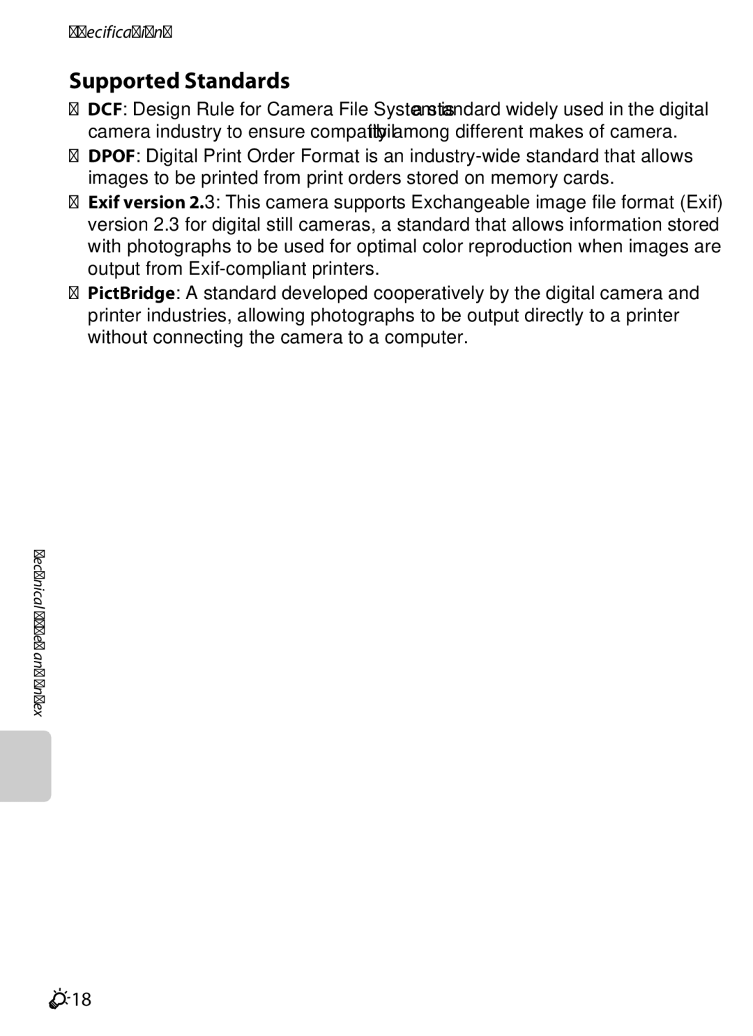 Nikon S2600 manual Supported Standards, F18 