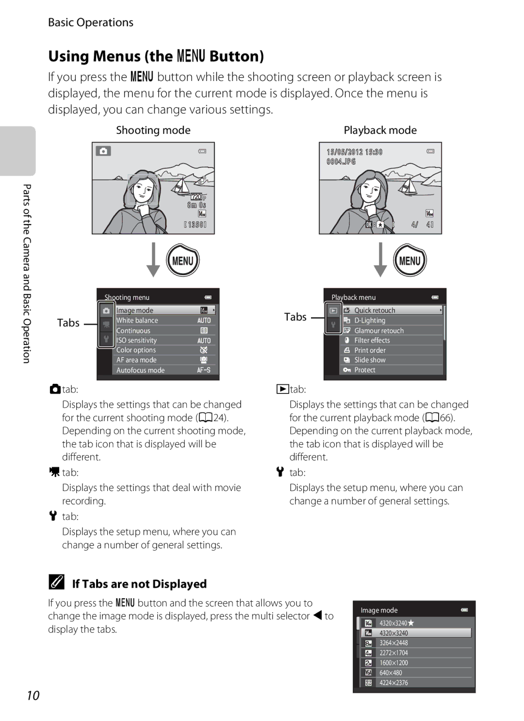 Nikon S2600 manual Using Menus the dButton, If Tabs are not Displayed 