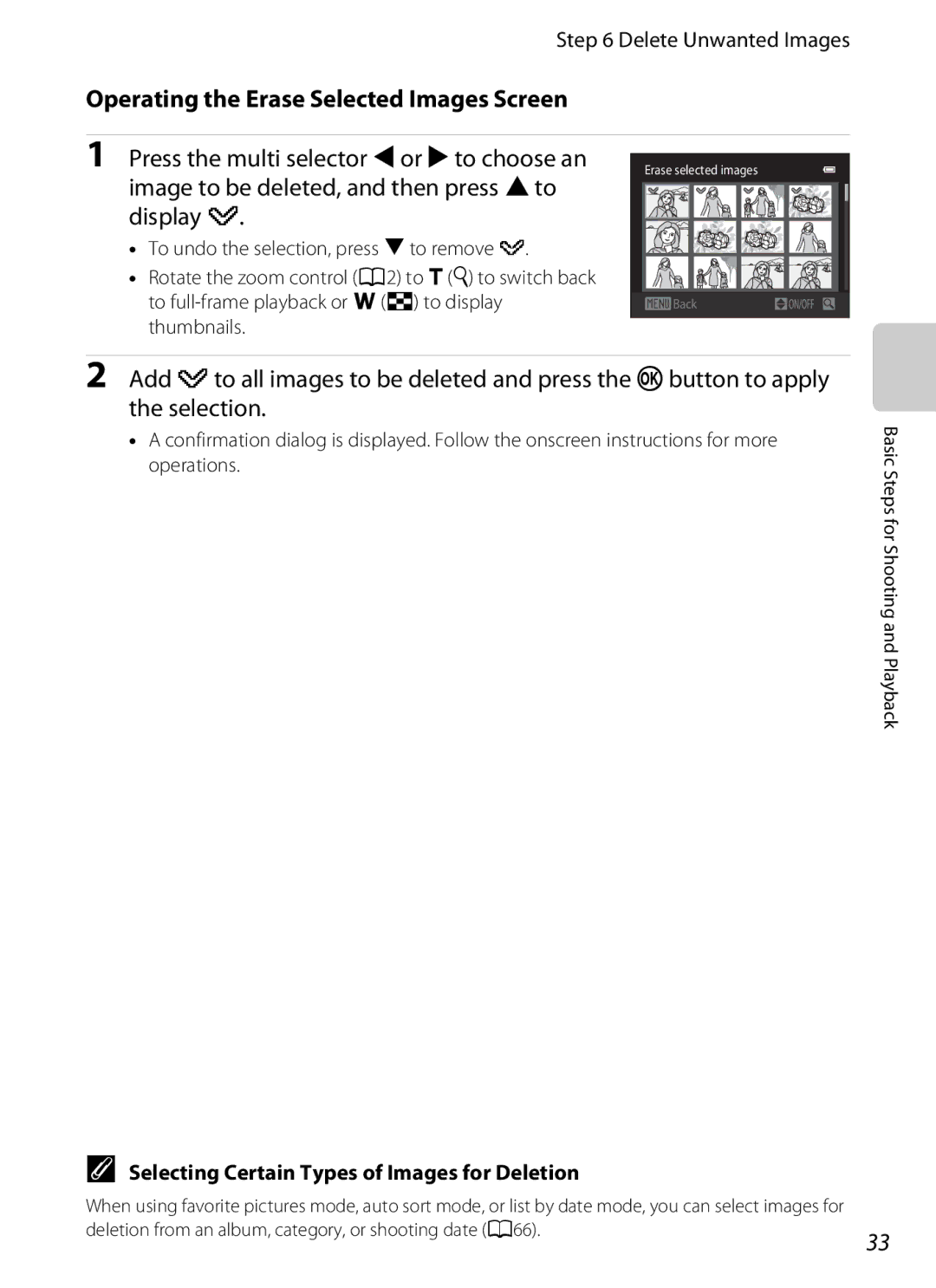 Nikon S2600 manual Operating the Erase Selected Images Screen, Delete Unwanted Images 