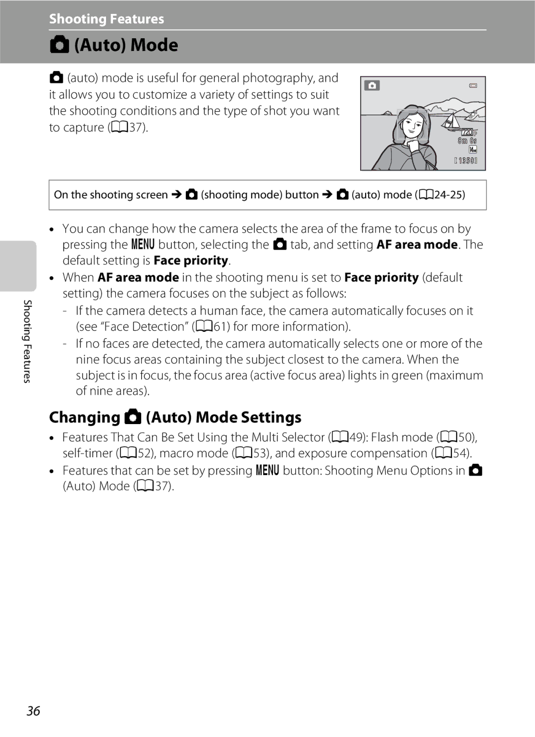 Nikon S2600 manual Changing AAuto Mode Settings 