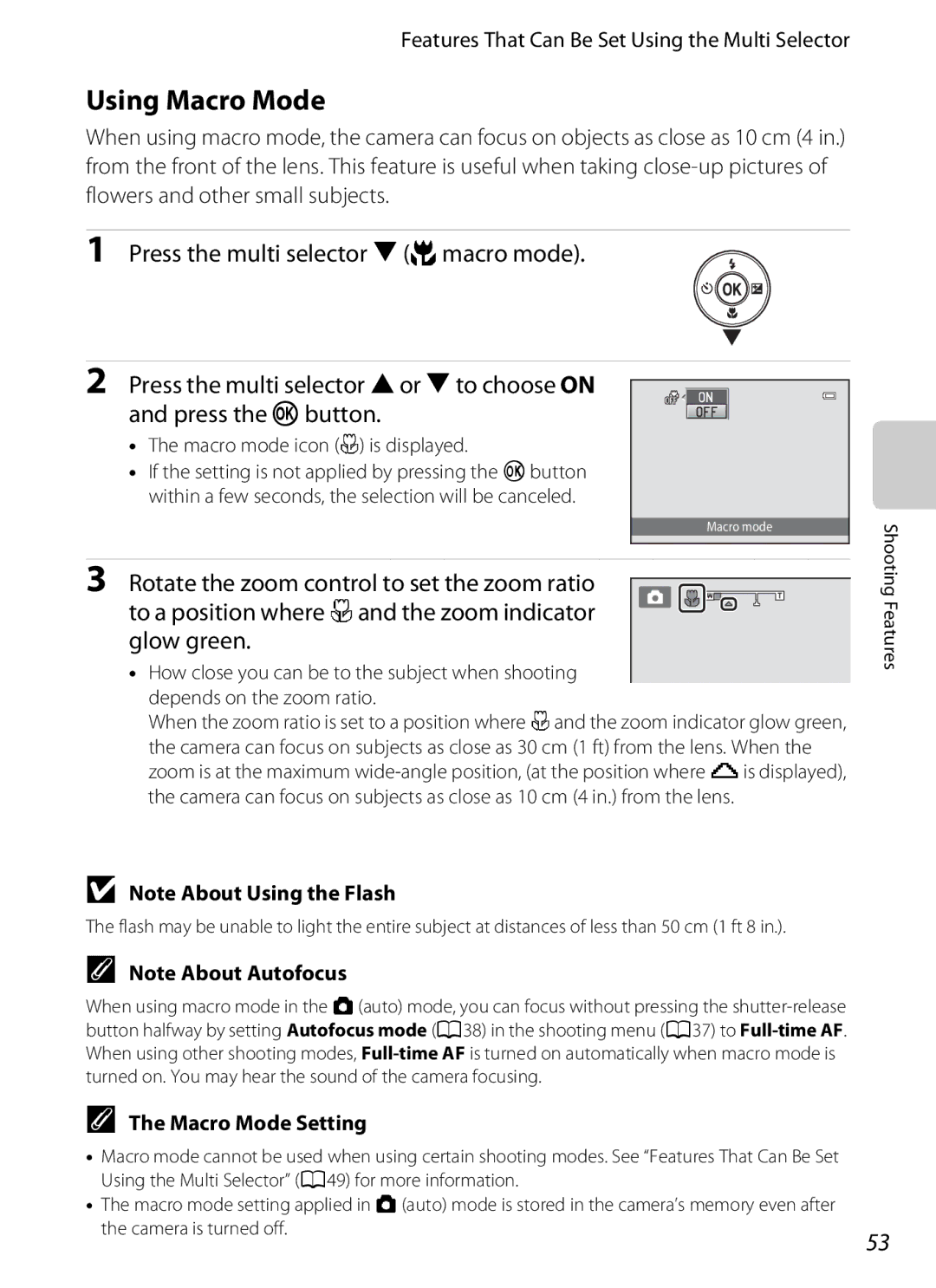 Nikon S2600 manual Using Macro Mode, Macro Mode Setting, Macro mode icon F is displayed 