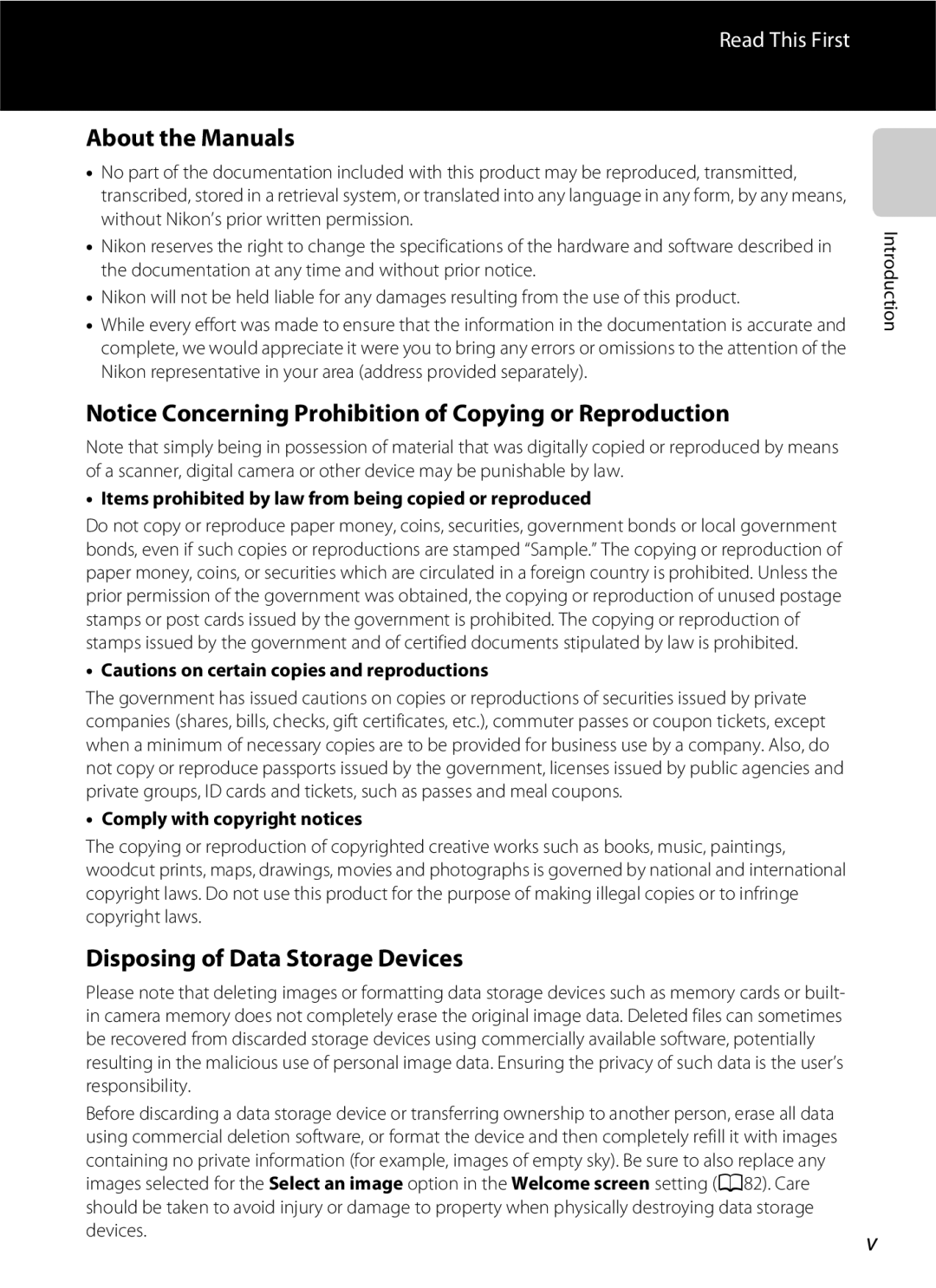 Nikon S2600 manual About the Manuals, Disposing of Data Storage Devices 