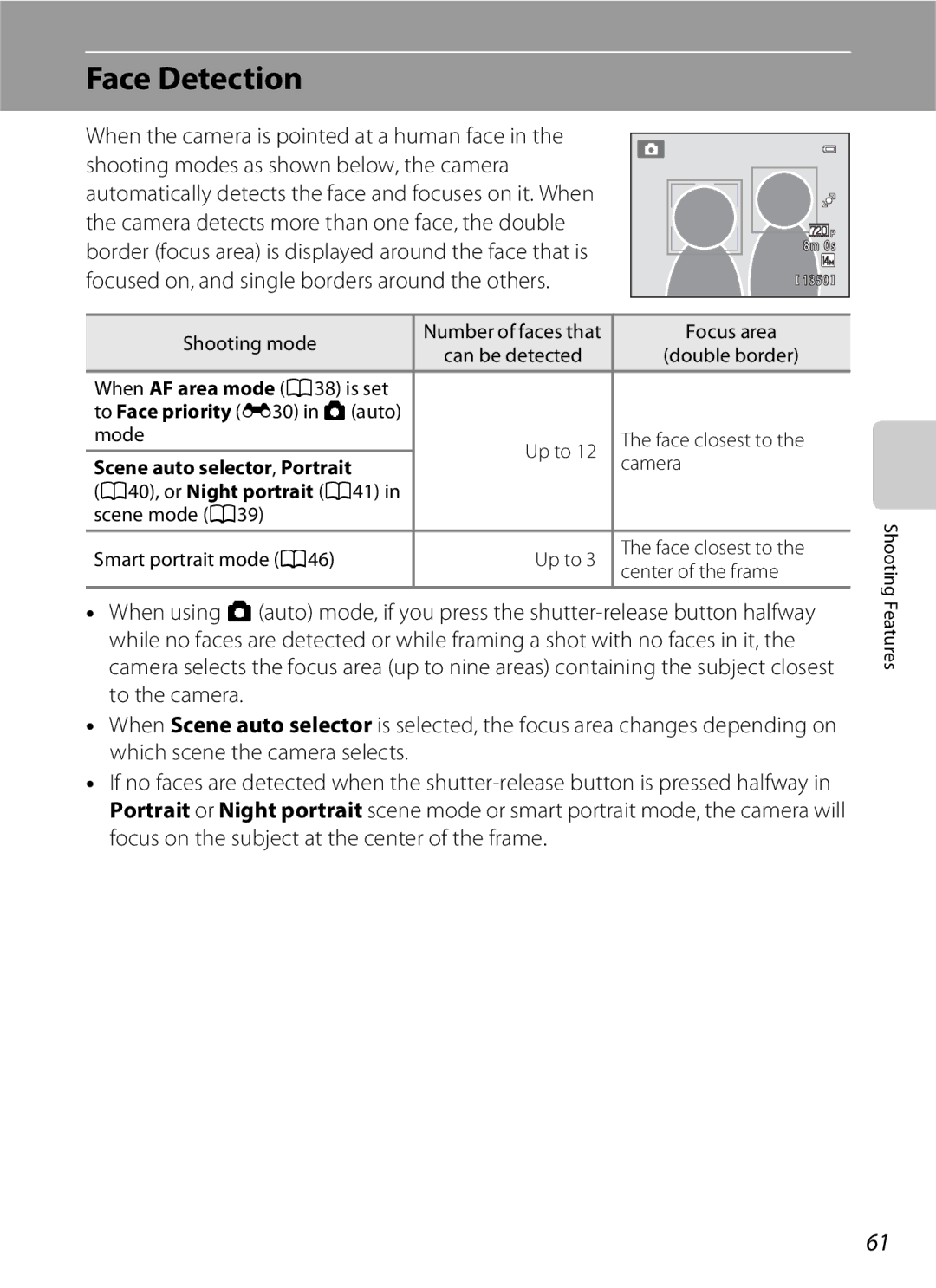 Nikon S2600 manual Face Detection, Camera detects more than one face, the double, Scene auto selector, Portrait 