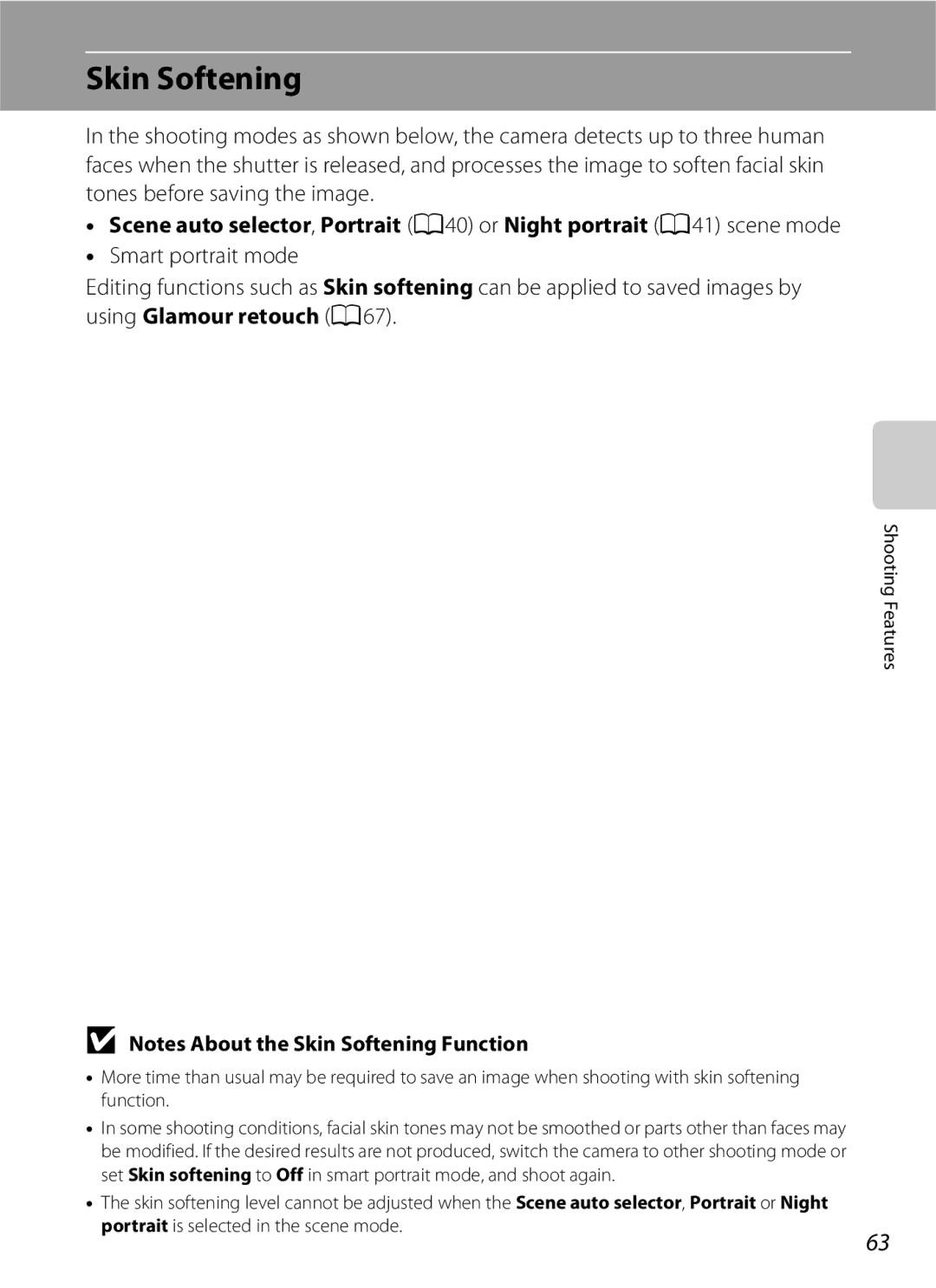 Nikon S2600 manual Skin Softening 