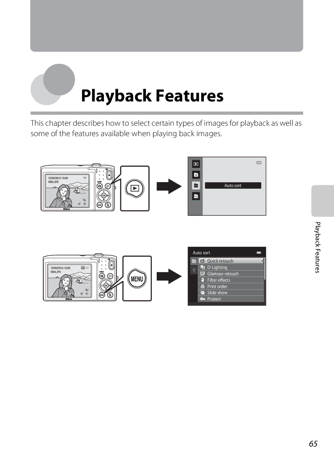 Nikon S2600 manual Playback Features, Some of the features available when playing back images 