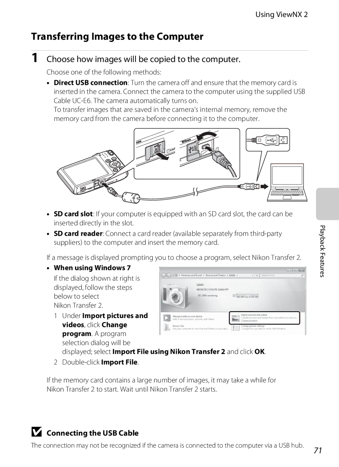 Nikon S2600 Transferring Images to the Computer, Choose how images will be copied to the computer, When using Windows 