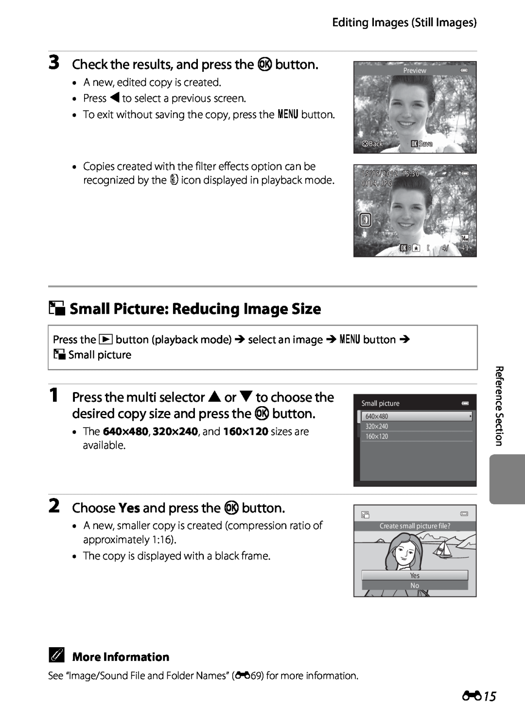 Nikon S2600 gSmall Picture Reducing Image Size, Check the results, and press the kbutton, Choose Yes and press the kbutton 