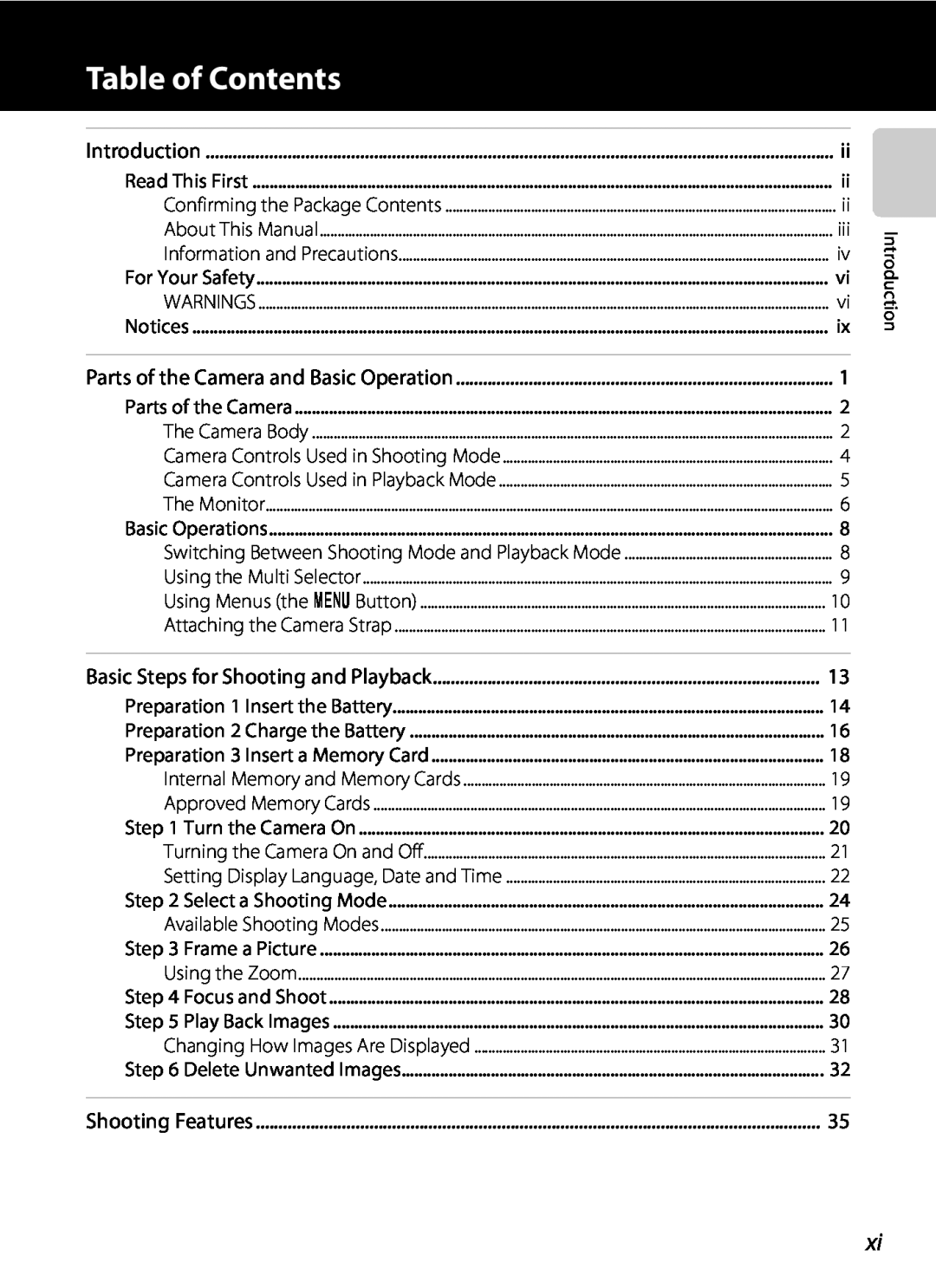 Nikon S2600 manual Table of Contents 