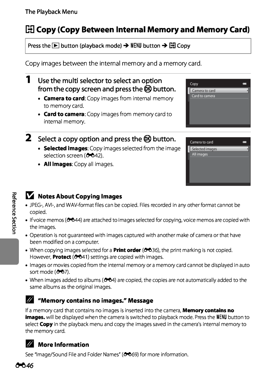 Nikon S2600 manual hCopy Copy Between Internal Memory and Memory Card, Use the multi selector to select an option 