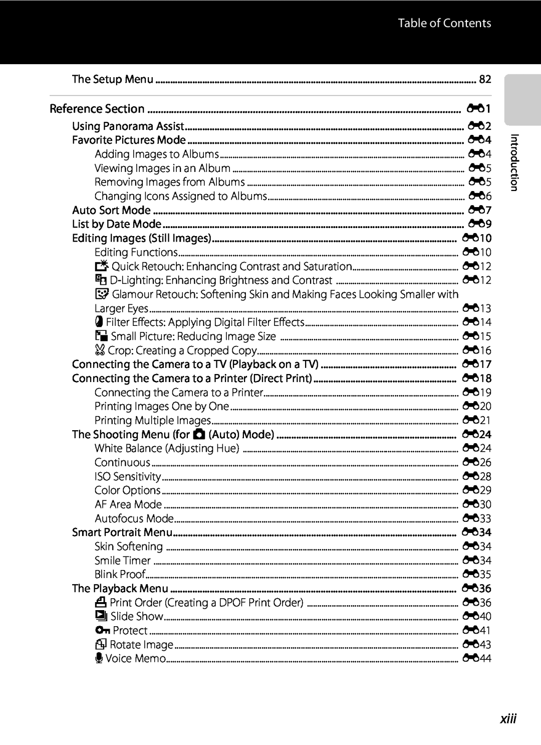 Nikon S2600 manual xiii, Table of Contents 