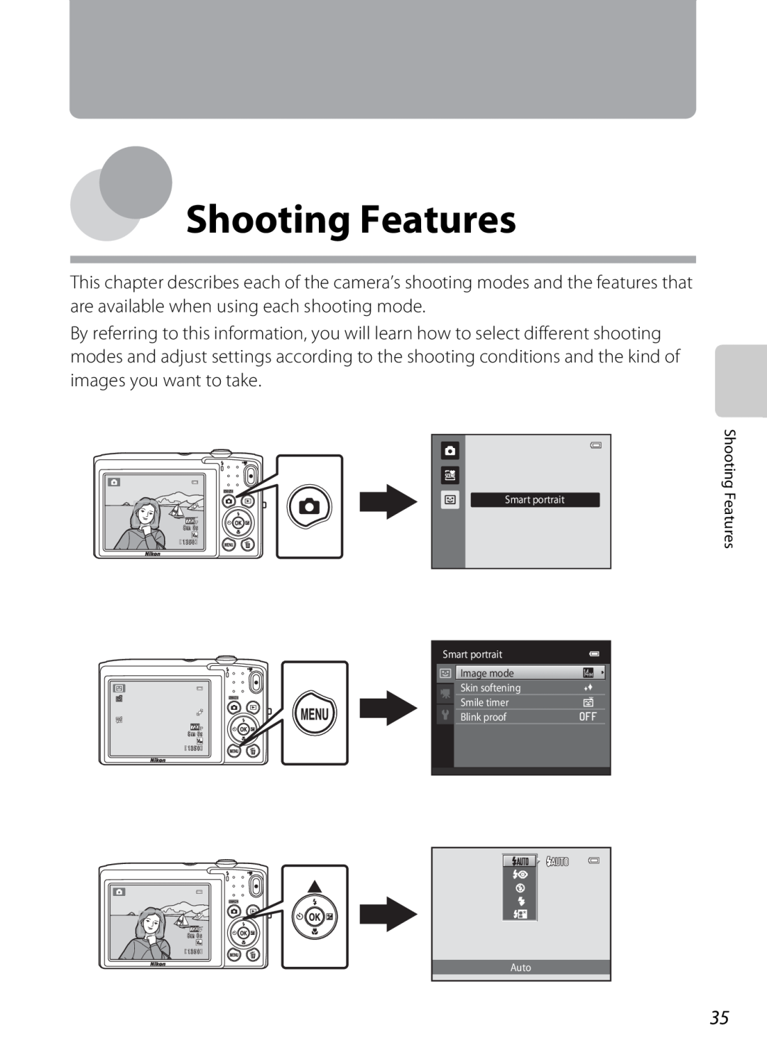 Nikon S2600 manual Shooting Features 