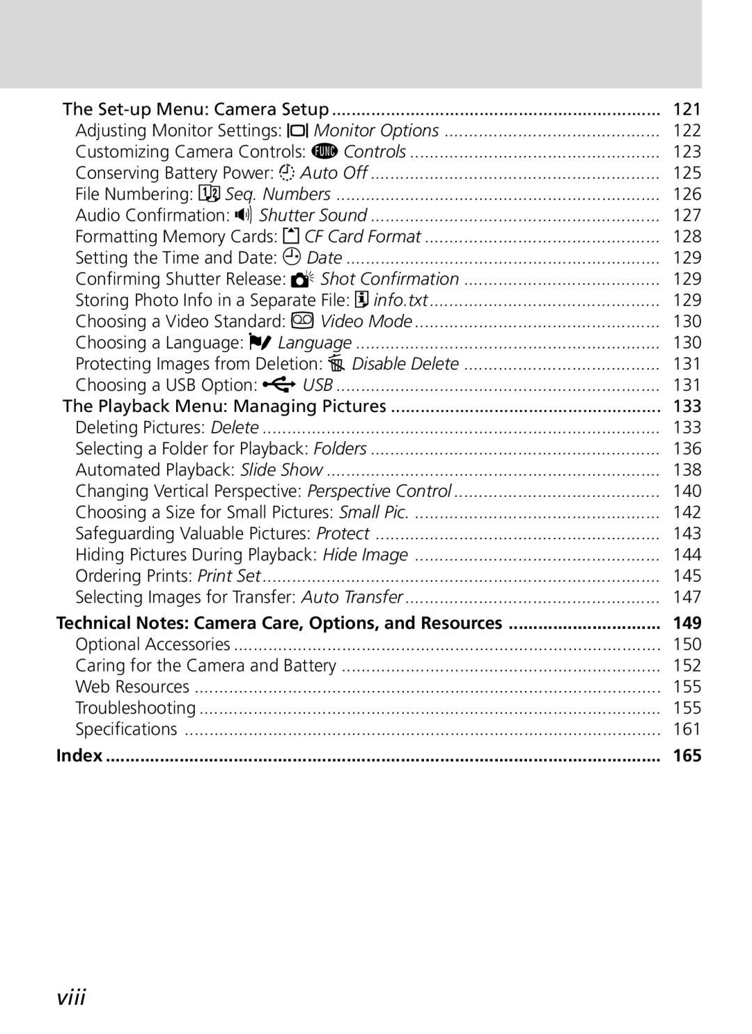 Nikon S2H05000501 manual Viii, Monitor Options 