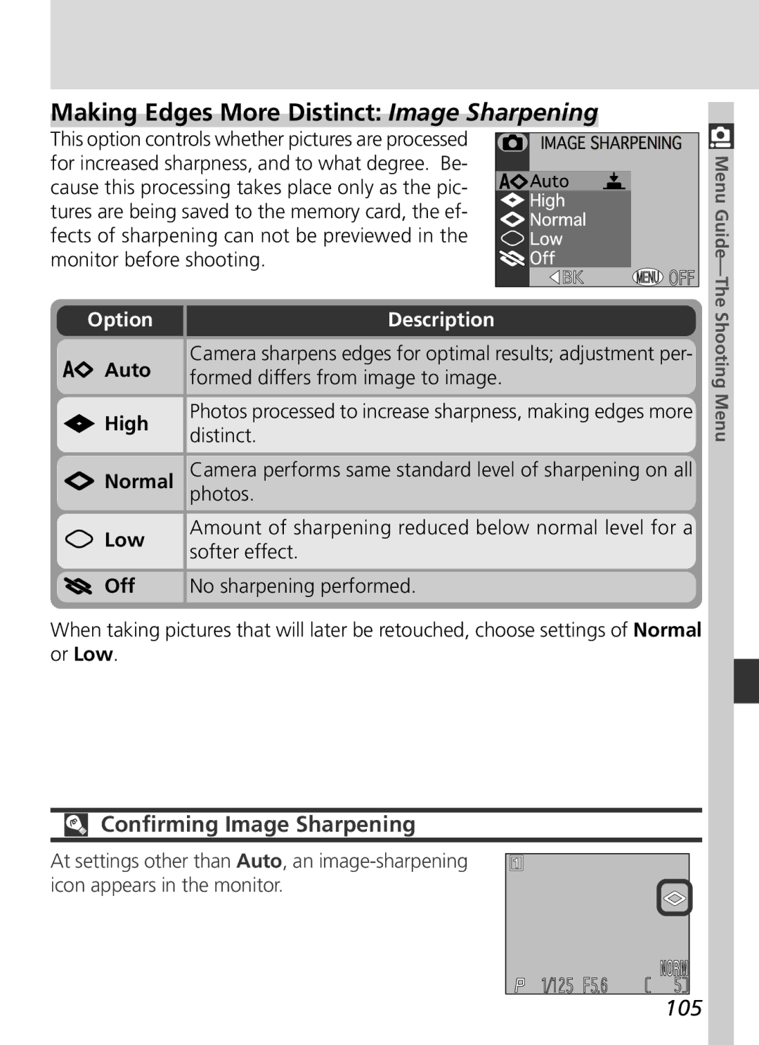 Nikon S2H05000501 manual Making Edges More Distinct Image Sharpening, Confirming Image Sharpening, 105 