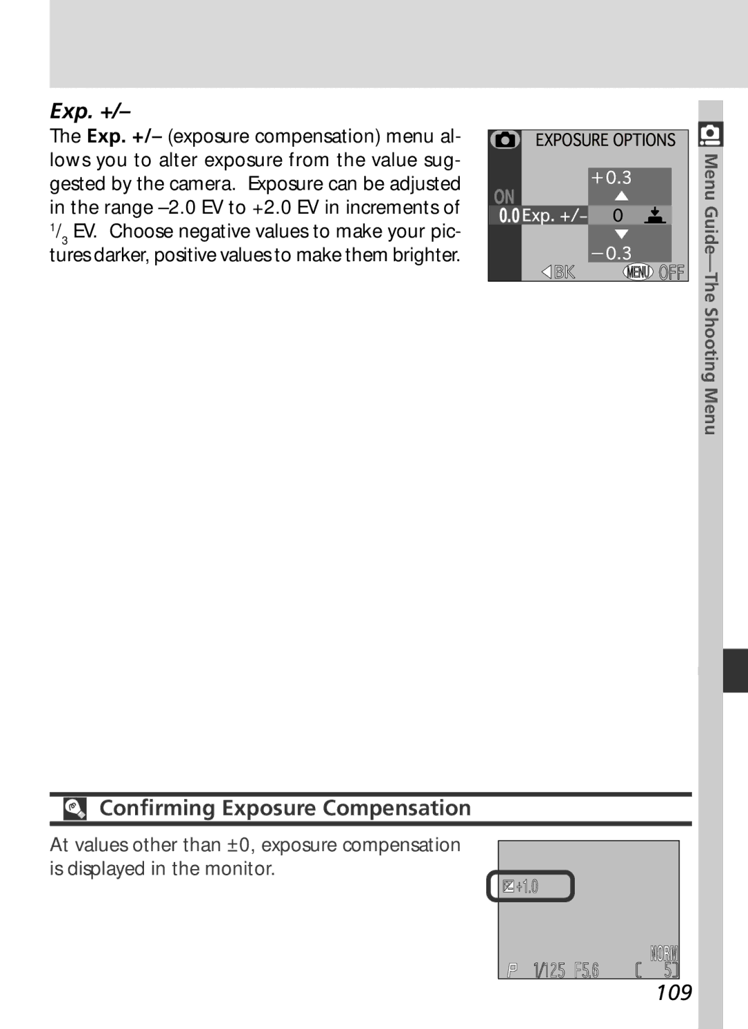 Nikon S2H05000501 manual Confirming Exposure Compensation, 109 