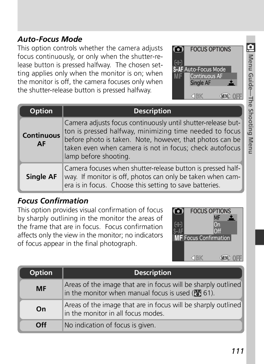 Nikon S2H05000501 manual Auto-Focus Mode, 111 