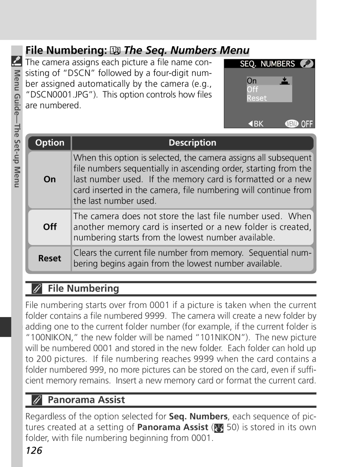 Nikon S2H05000501 manual File Numbering, 126 