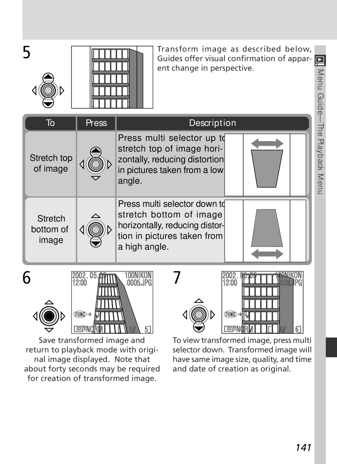 Nikon S2H05000501 manual 141, Stretch top Image Bottom 